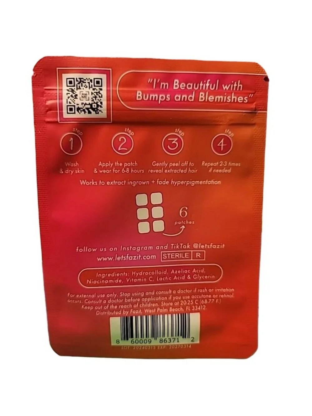 Fazit Ingrown Hair Bikini Patch 6 Count Hydrocolloid Lactic Acid Azelaic Acid